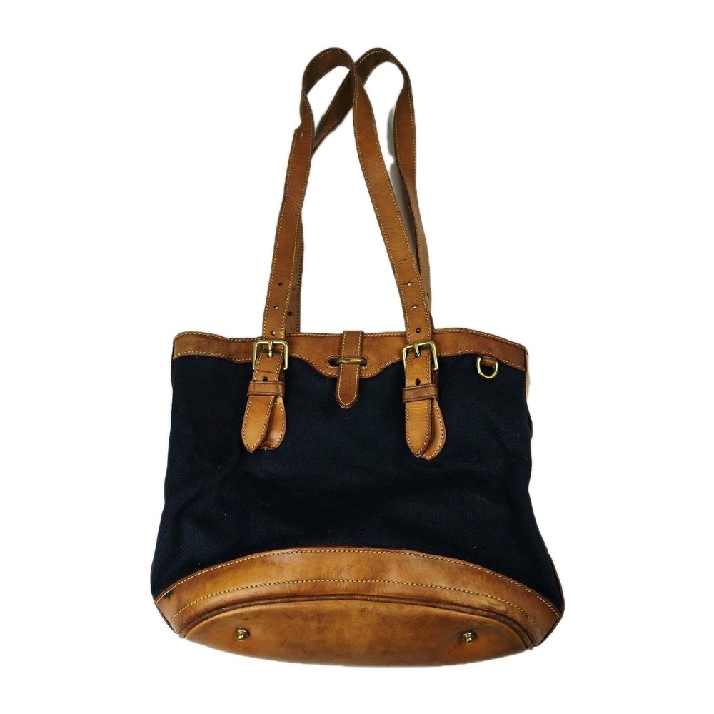 Vintage Dooney & Bourke Navy Blue Canvas Leather Tote Shoulder Bag RIPPED LINING